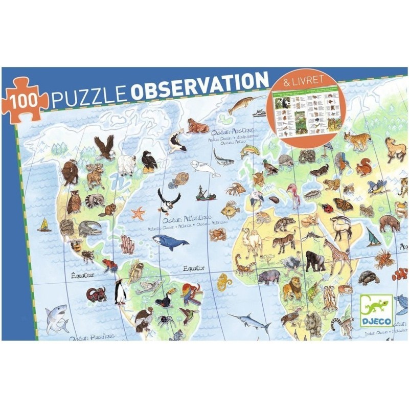Puzzle Djeco Observation - Les animaux du monde - 100 pièces Puzzle Djeco Observation - Les animaux du monde - 100 pièces
