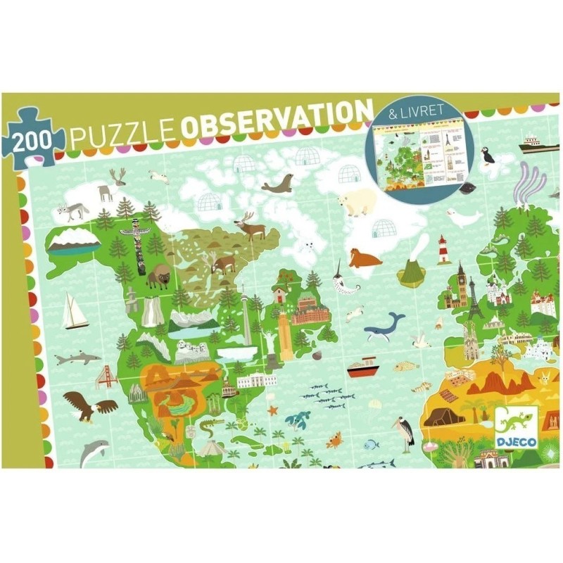 Puzzle Djeco Observation - Tour du monde + Livret - 200 pièces Puzzle Djeco Observation - Tour du monde + Livret - 200 pièces