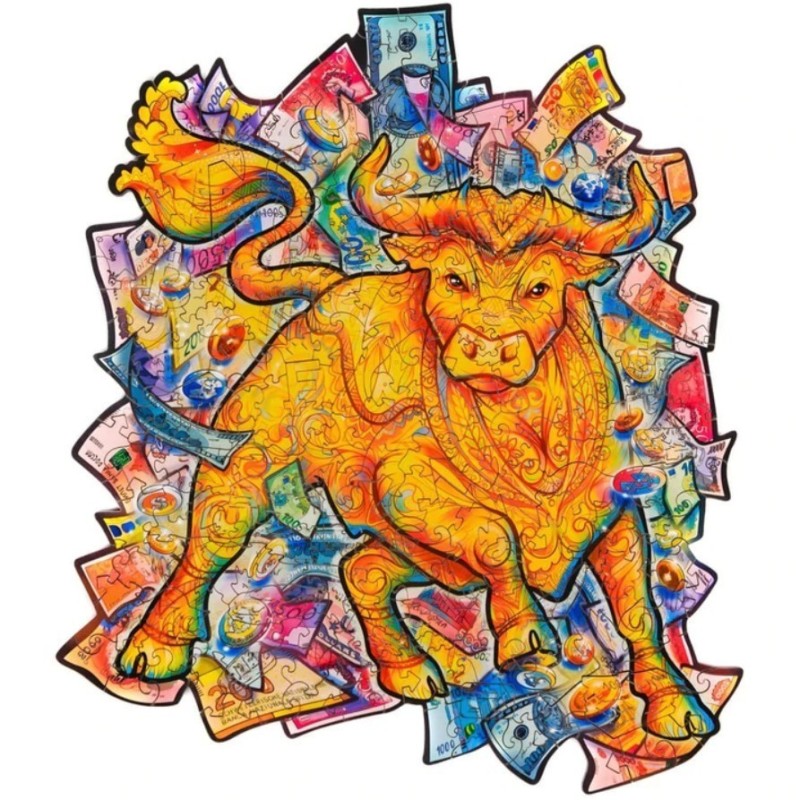 Puzzle en bois : Taureau Prospère - Taille M Puzzle en bois : Taureau Prospère - Taille M