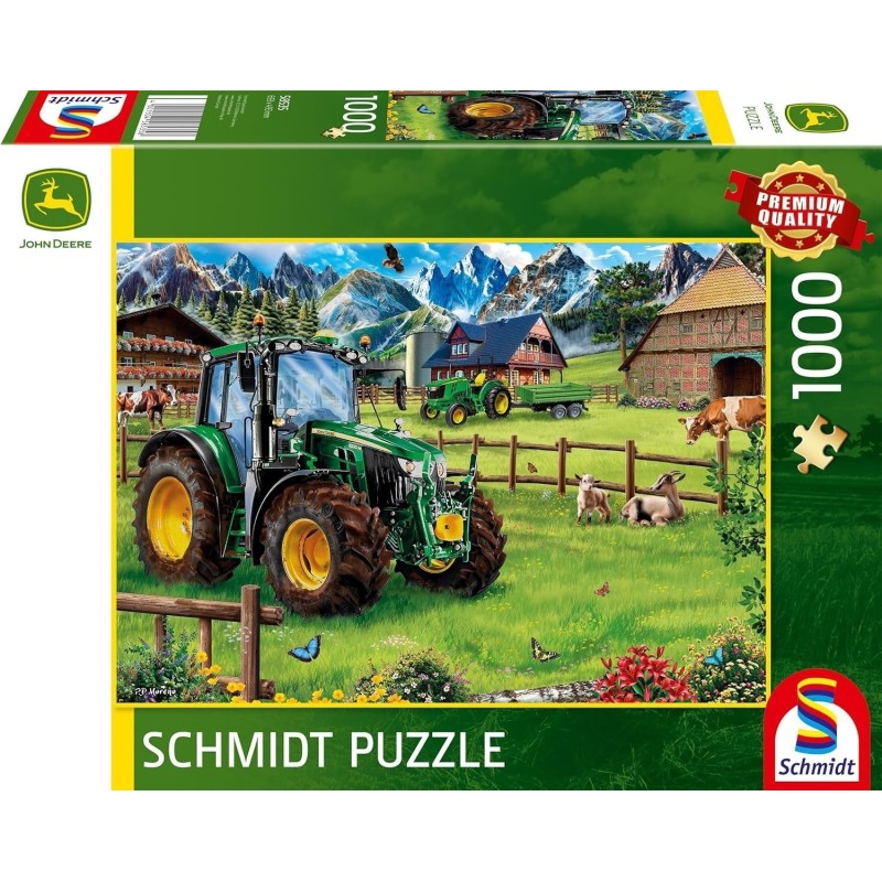 Puzzle Schmidt : Un tracteur John Deere 6120M dans les alpages - 1000 Pièces Puzzle Schmidt : Un tracteur John Deere 6120M dans les alpages - 1000 Pièces