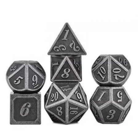 Set de 7 dés en métal - Outlined Silver
