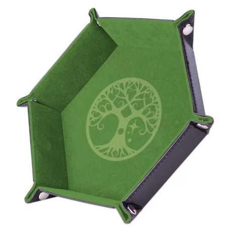 Piste de dés - Yggdrasil Arbre vert - 19 x 19 cm - Cuir et velours