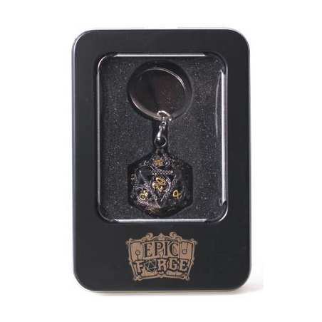 Accessoires - Porte clé - D20 - Avec lot de 7 mini dés métal 5mm dans boite métal