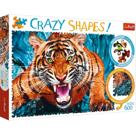 Puzzle Crazy Shapes - Face à un Tigre - 600 Pièces