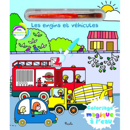 Livre coloriage magique à l'eau avec un pinceau - Les Engins et Véhicules