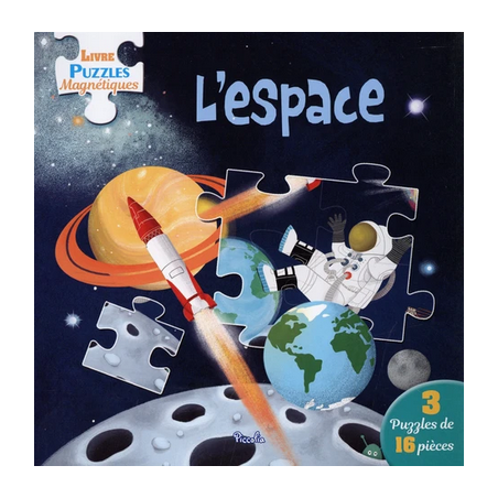 Livre Puzzles Magnétiques : L'espace - 3 puzzles de 16 pièces