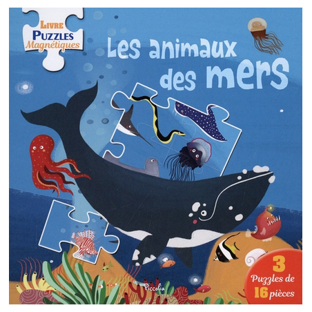 Livre Puzzles Magnétiques : Les Animaux des Mers - 3 puzzles de 16 pièces