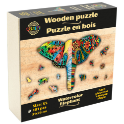 Puzzle en Bois : L’éléphant Aquarelle - 101Pièces