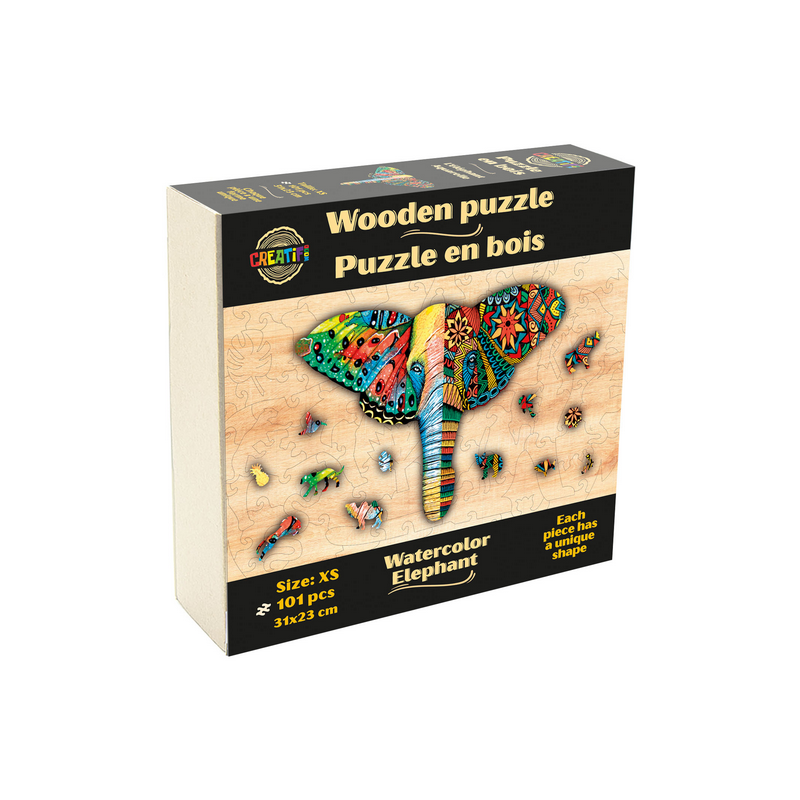 Puzzle en Bois : L’éléphant Aquarelle - 101Pièces Puzzle en Bois : L’éléphant Aquarelle - 101Pièces