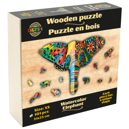 Puzzle en Bois : L’éléphant Aquarelle - 101Pièces