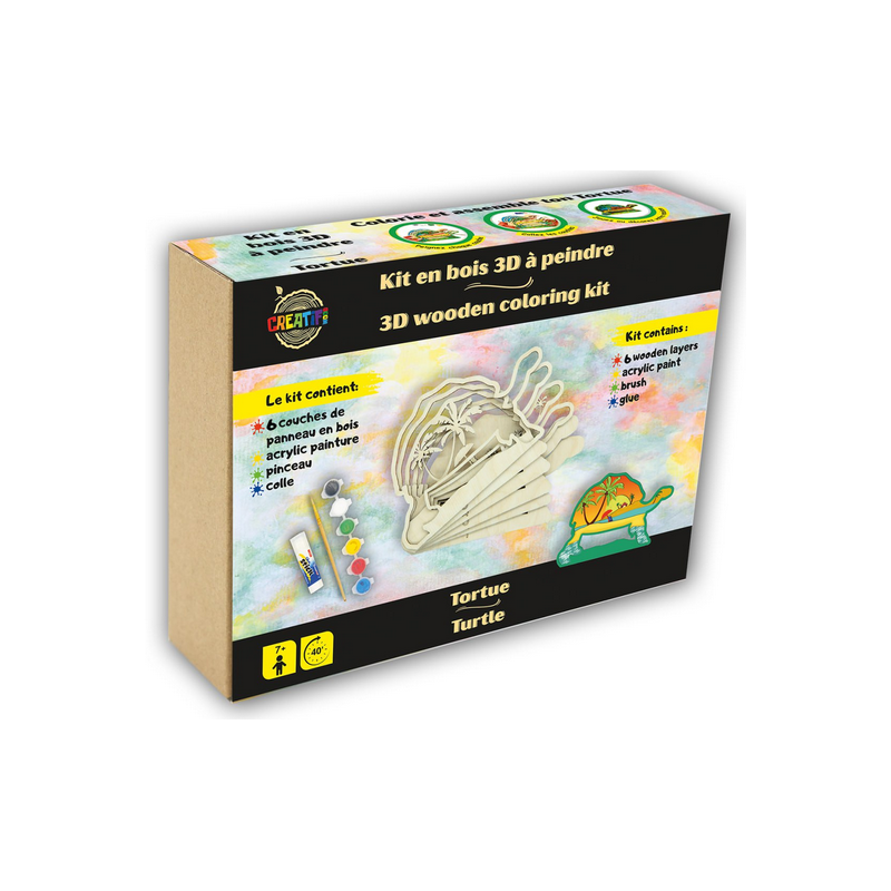 Kit en bois 3D à peindre : Tortue Kit en bois 3D à peindre : Tortue