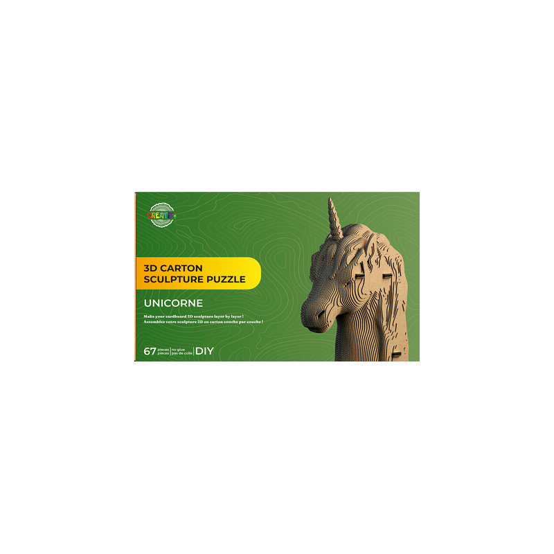 Puzzle-Sculpture 3D en carton : Licorne - 67 Pièces
