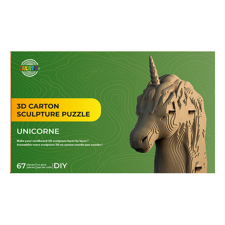 Puzzle-Sculpture 3D en carton : Licorne - 67 Pièces