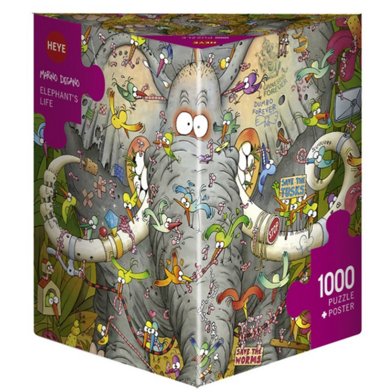 Puzzle - Boite triangulaire - Marino Degano : Elephants Life – 1000 Pièces Puzzle - Boite triangulaire - Marino Degano : Elephants Life – 1000 Pièces